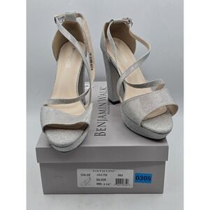 Touch Ups Women's Chloe Platform Heeled Sandals, Sz 9 M Silver Glitter NIB